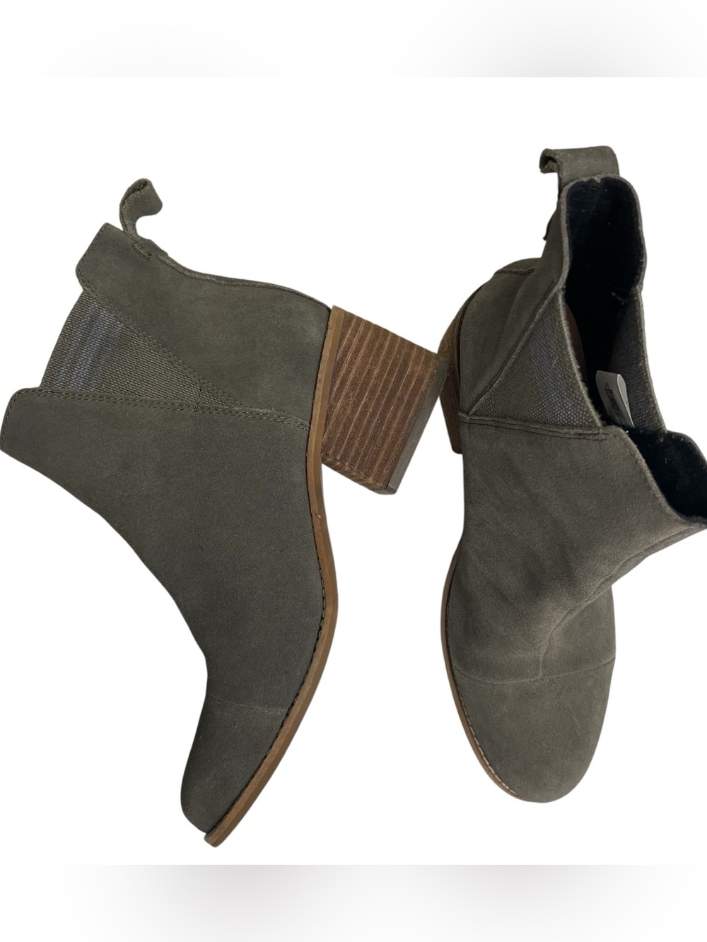 Toms Women's Esme Suede Chelsea Block Heel Ankle Boots - Tarmac Olive Sz 7.5